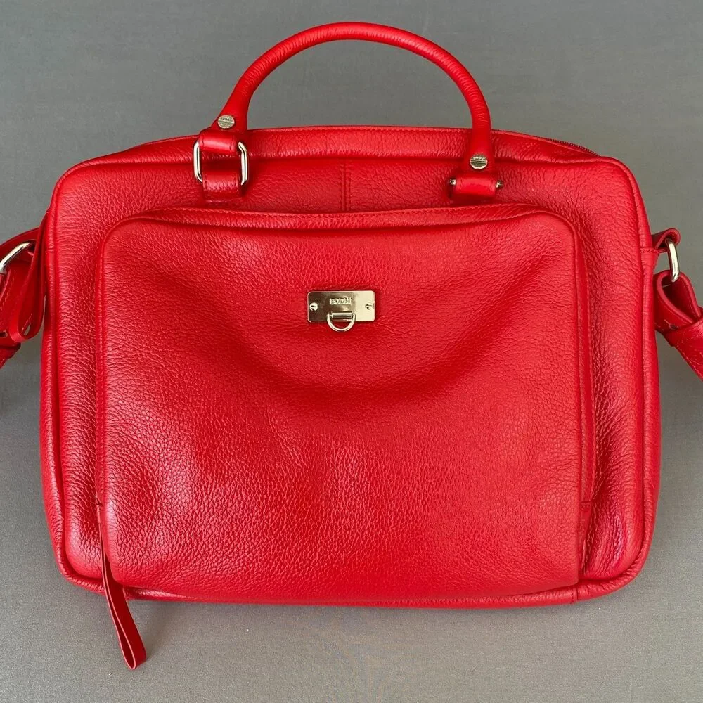 NWT BODHI Tech Collection Red Leather Laptop Tote MacBook iPad Bag 13